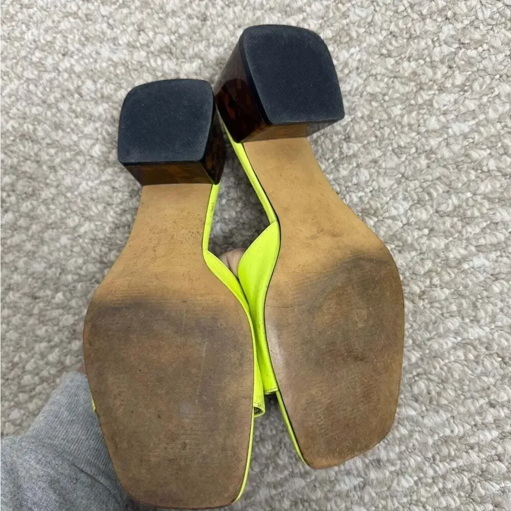 14th & Union Neon Yellow Heeled Sandals brown slip on block heel size 6